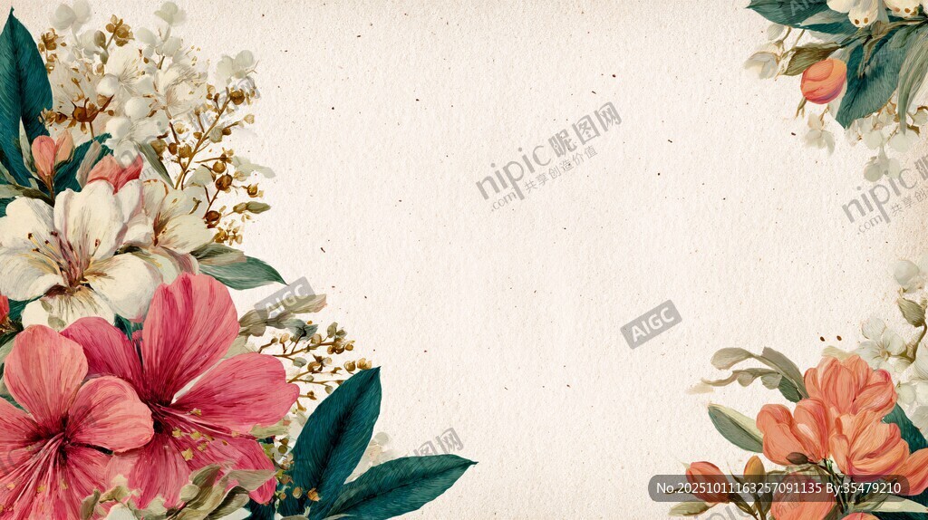 復(fù)古花卉邊框背景圖