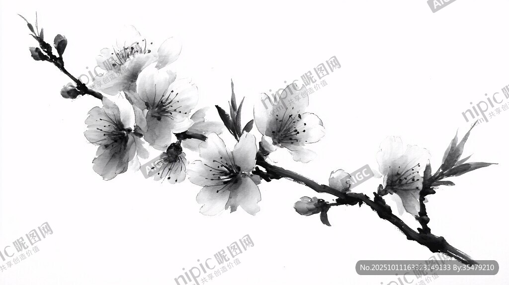 黑白桃花枝特寫