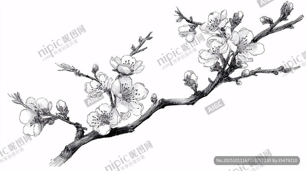 手繪杏花枝