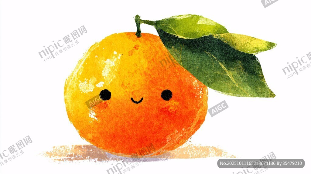 可愛笑臉橙子水彩插畫