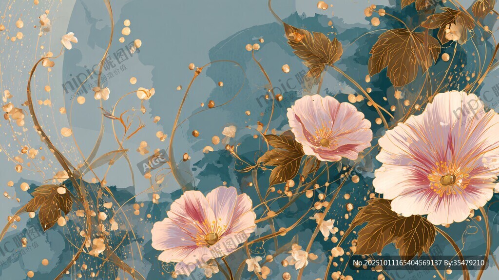 夢幻花卉水彩插畫背景圖