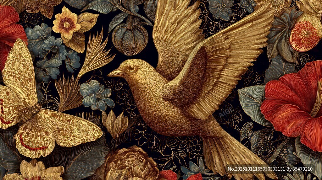 金鳥繁花圖