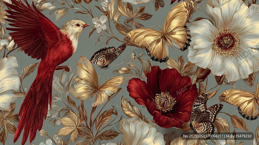 花鳥(niǎo)蝶織錦圖案