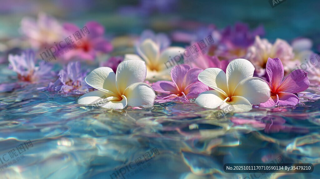 水中綻放的繽紛雞蛋花