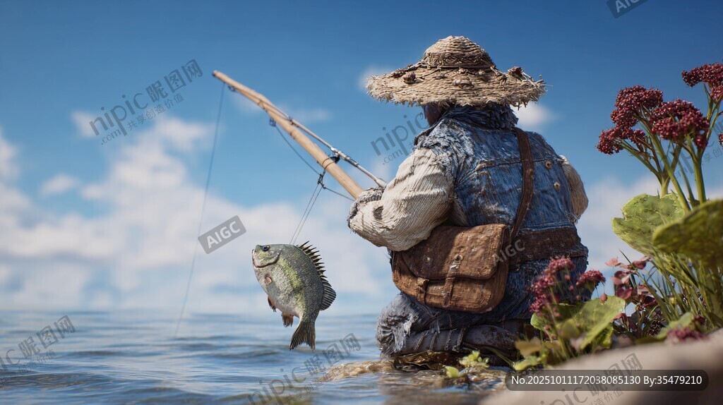 老人岸邊垂釣收獲頗豐