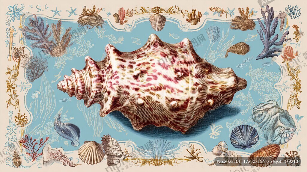 海洋海螺插畫(huà) 精致貝殼世界
