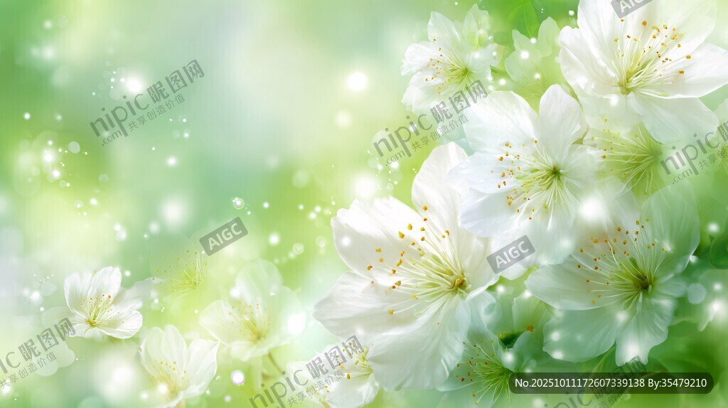 春日白花綻放夢(mèng)幻背景