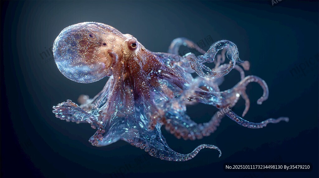 夢幻透明章魚在深海舞動