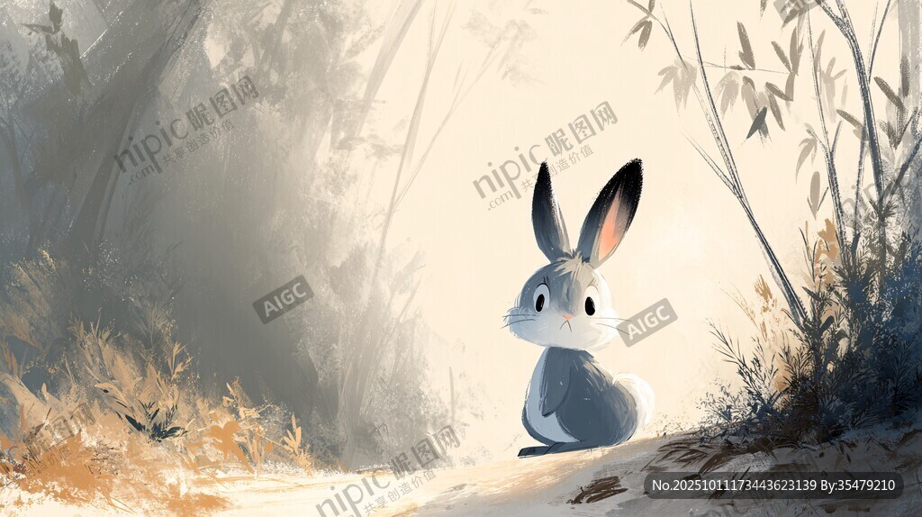 林中萌兔 靜謐自然景象