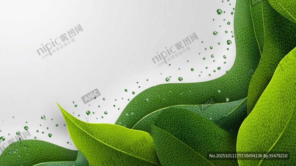 清新綠葉露珠背景圖
