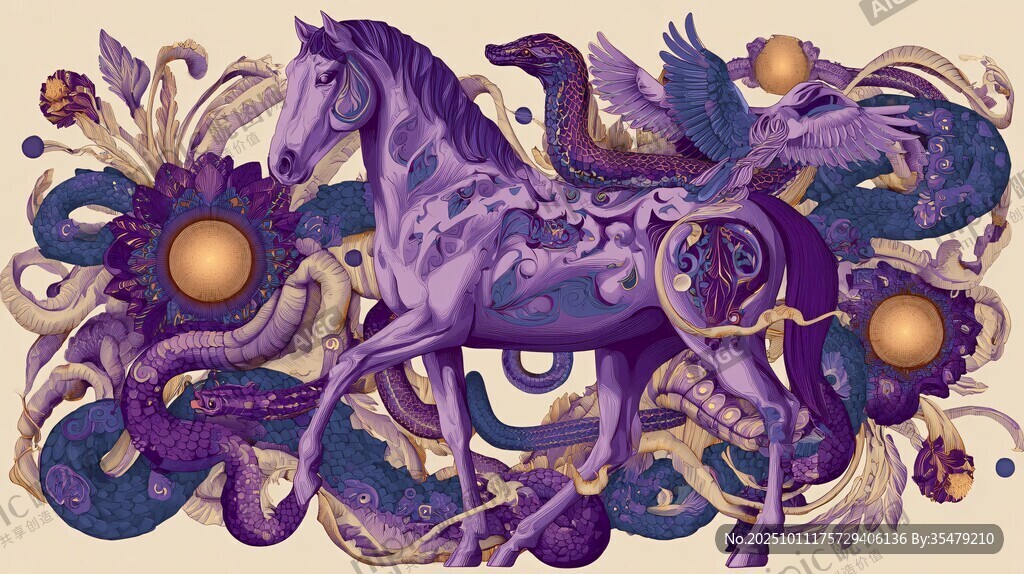 夢(mèng)幻紫色駿馬與奇幻元素