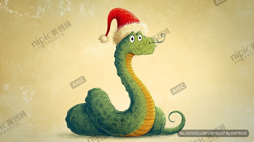 戴圣誕帽的可愛小蛇
