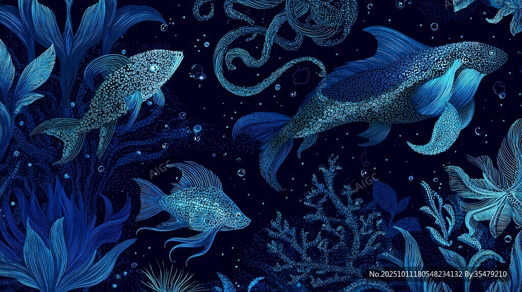 夢幻深海魚類插畫
