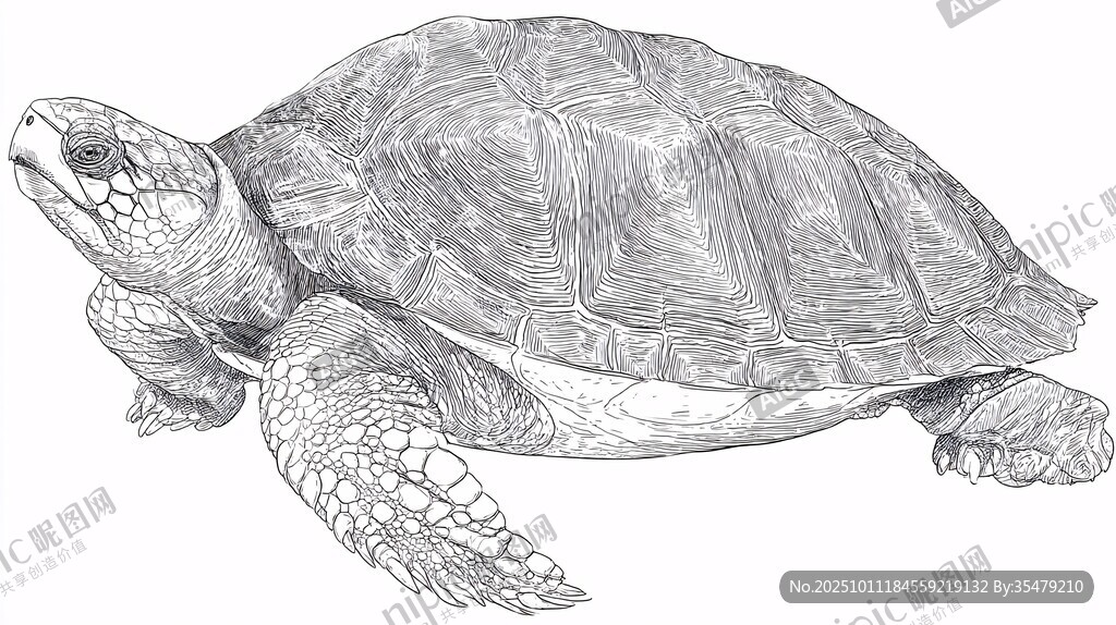 手繪烏龜素描圖