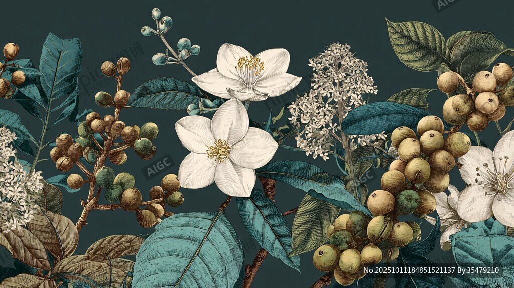 復(fù)古風(fēng)花卉果實(shí)植物插畫