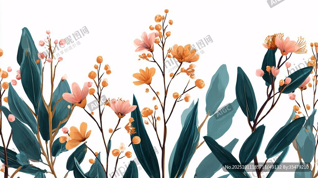 清新花卉綠植邊框圖案
