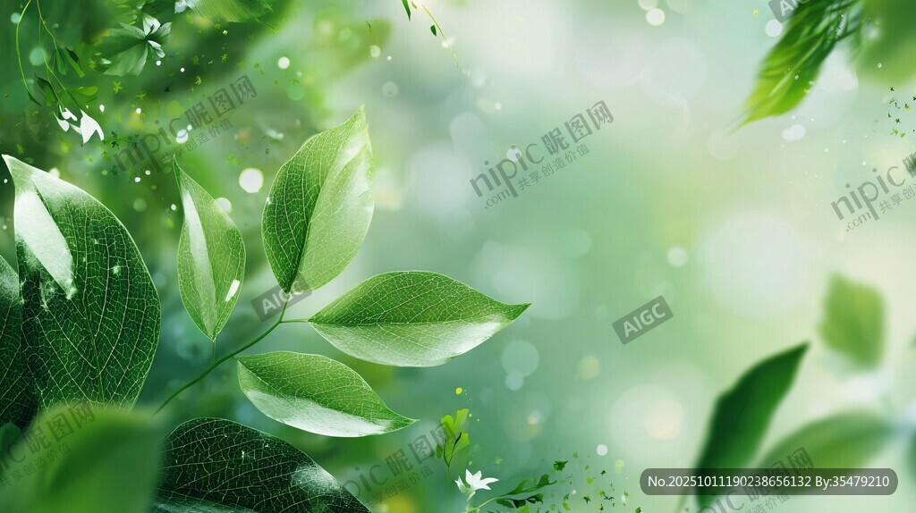 清新綠葉夢幻背景圖