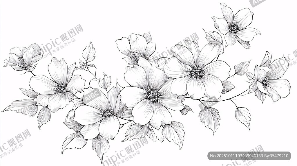 花卉線描插畫 優(yōu)雅花朵
