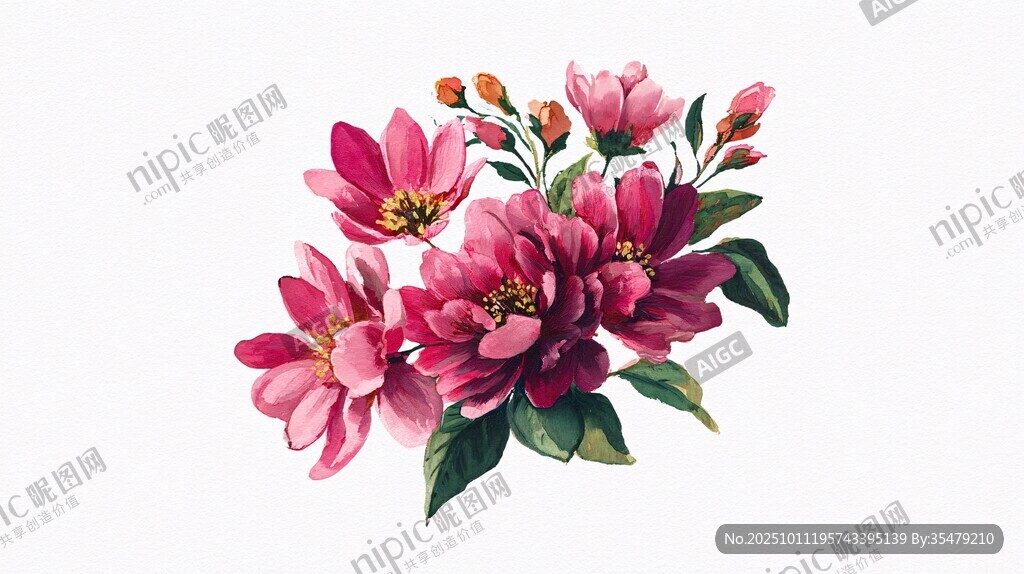 艷麗粉色花卉插畫作品