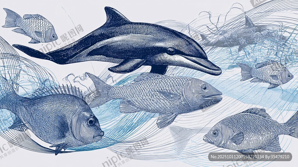 海豚與群魚的海洋夢幻圖景