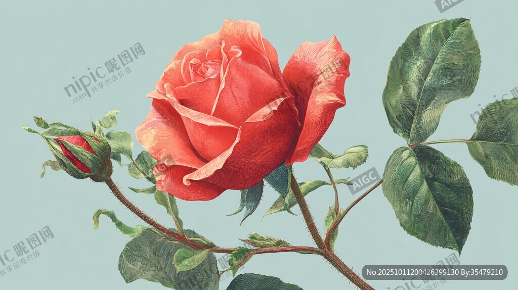 艷麗紅玫瑰與綠葉