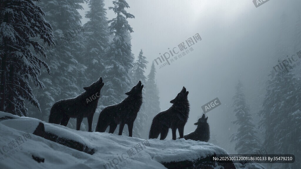 雪林群狼仰天長(zhǎng)嘯