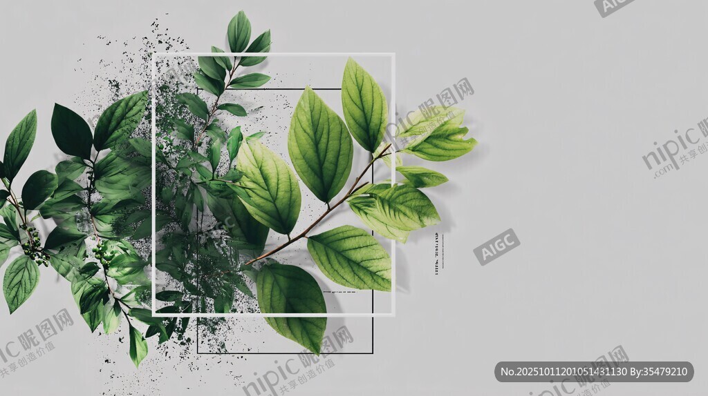 清新綠葉幾何框架裝飾圖
