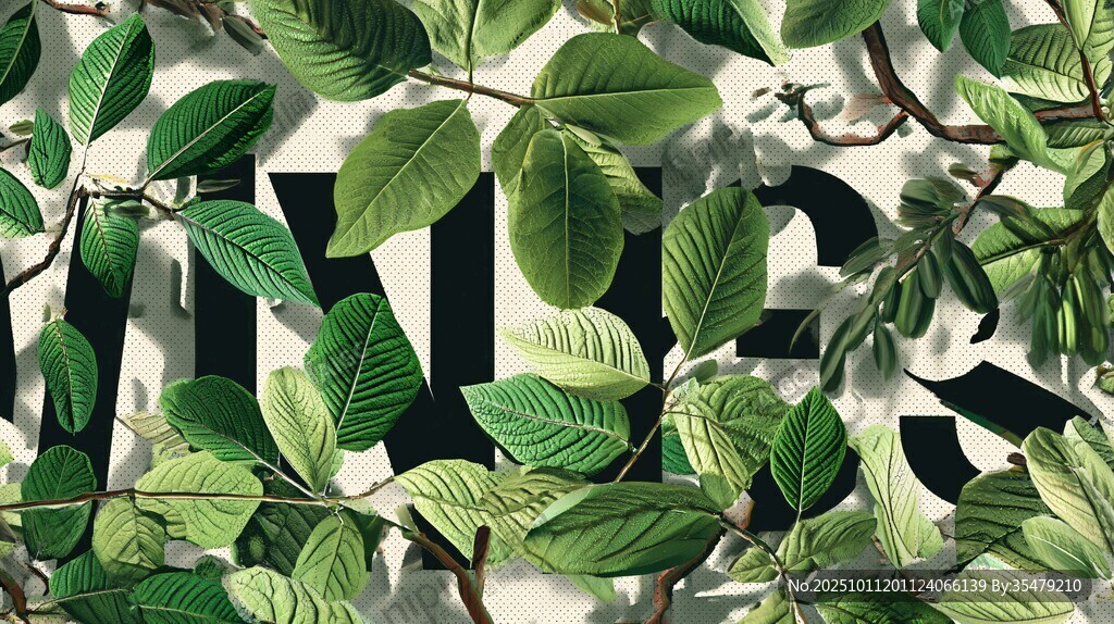 綠葉環(huán)繞的字母裝飾畫面