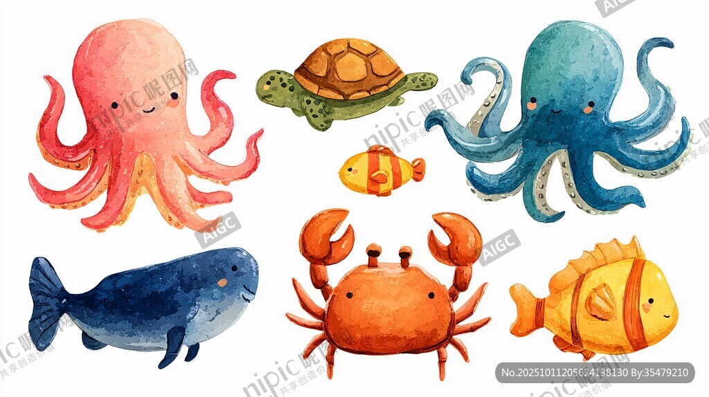 可愛海洋生物插畫集合