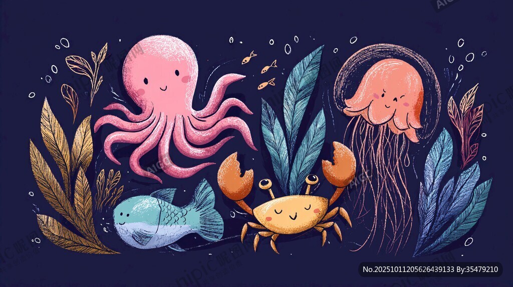 海底萌趣生物歡樂聚會