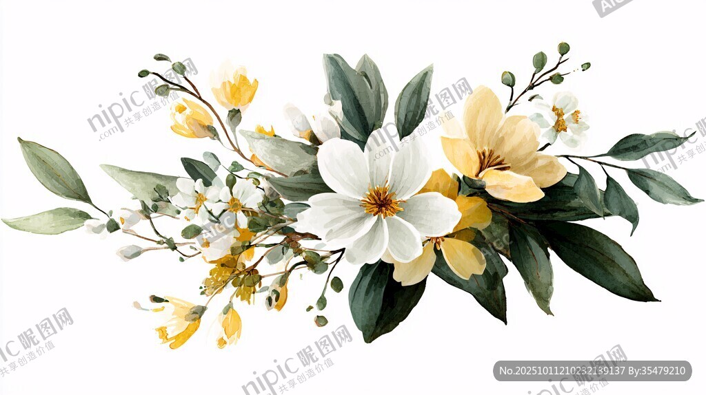 清新黃白花卉插畫