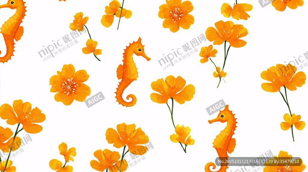 海馬與花朵的夢(mèng)幻圖案
