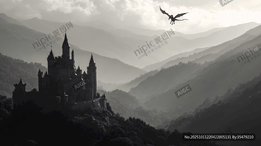魔幻城堡與空中飛獸景觀