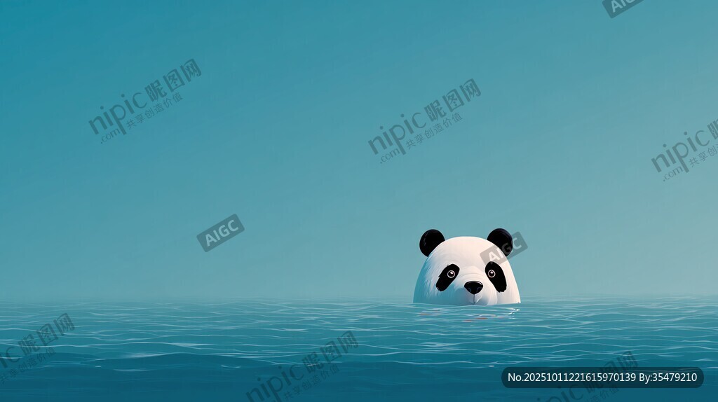 水中露頭的可愛熊貓