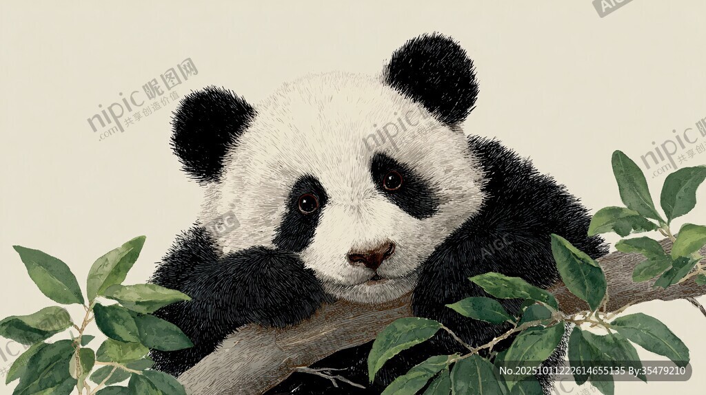 趴樹枝的可愛大熊貓