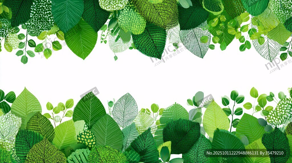 清新綠葉邊框背景圖