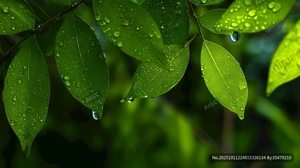 雨后綠葉掛水珠