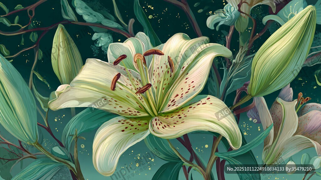 夢(mèng)幻百合花綻放綠意間