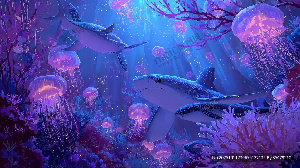 夢幻深海 鯊魚與水母共舞
