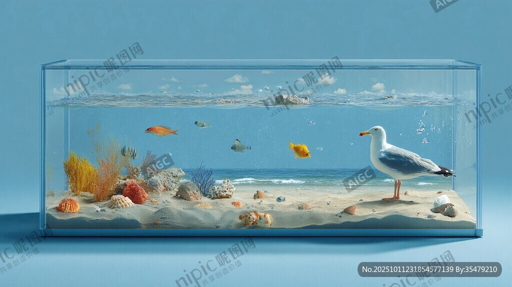 海洋微景觀 海鷗與海底世界