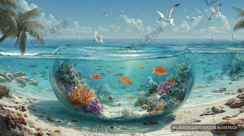 海邊魚缸中的夢(mèng)幻海底世界
