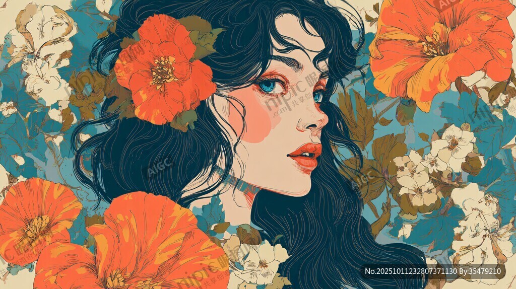 花中佳人 浪漫夢(mèng)幻插畫