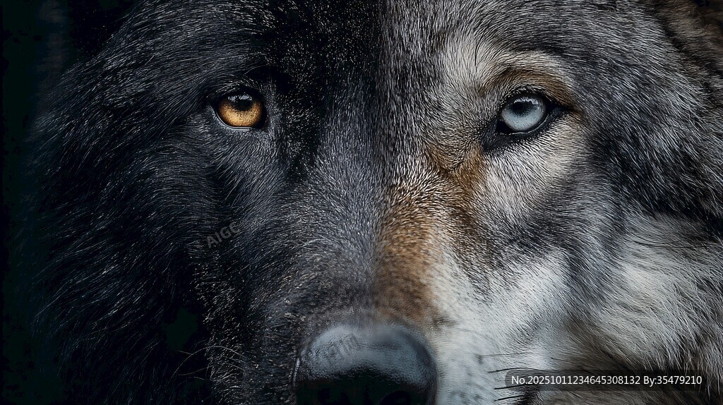 雙色眼眸的威嚴(yán)狼特寫(xiě)