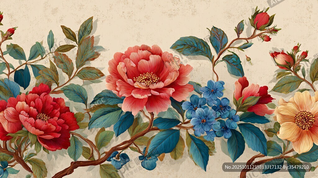 復(fù)古風(fēng)花卉圖案精美裝飾