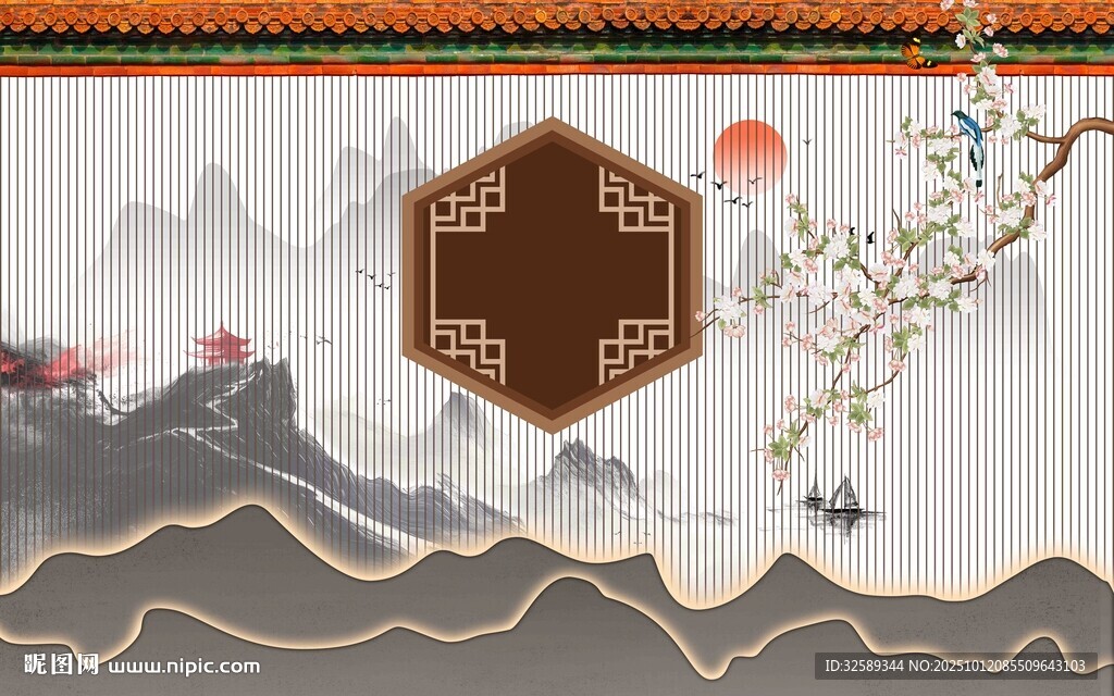 中式山水意境裝飾圖案