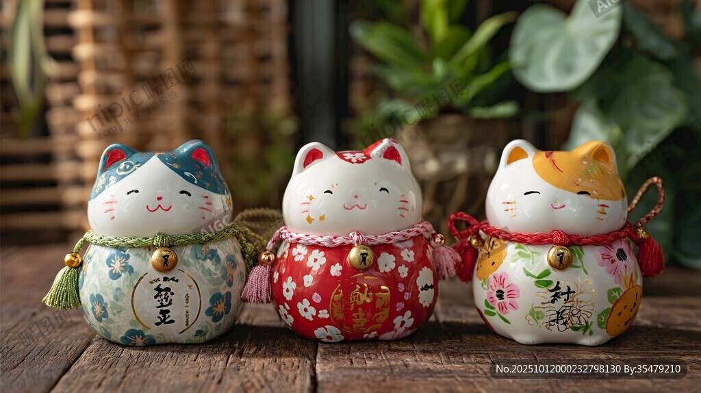 三只可愛招財貓擺件