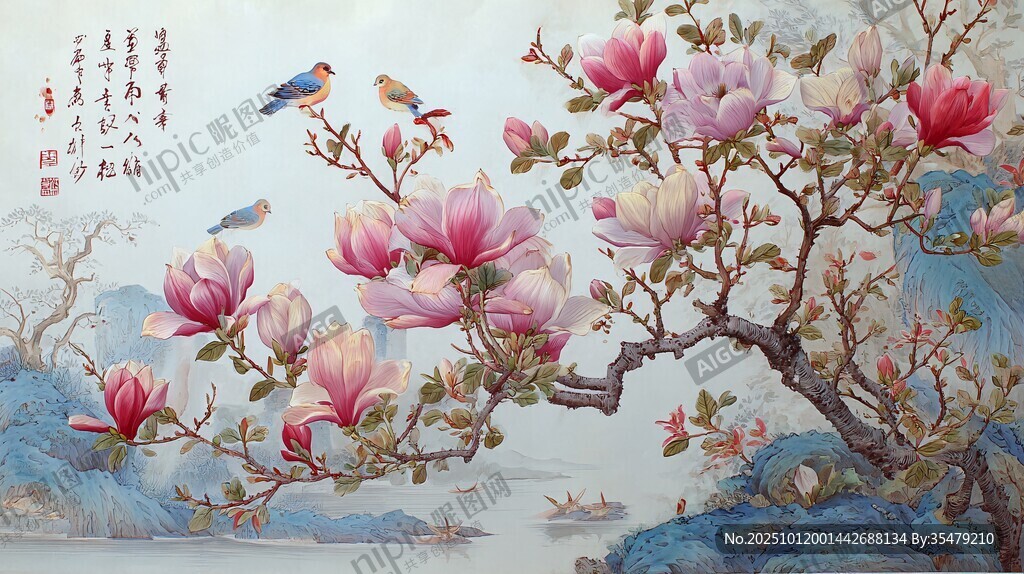玉蘭花枝上的靈動(dòng)鳥兒