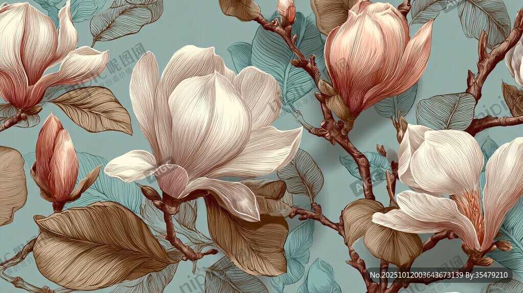 復(fù)古風(fēng)玉蘭花枝圖案