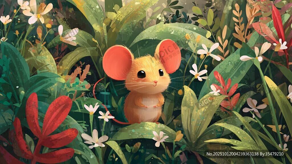 草叢中的可愛小老鼠