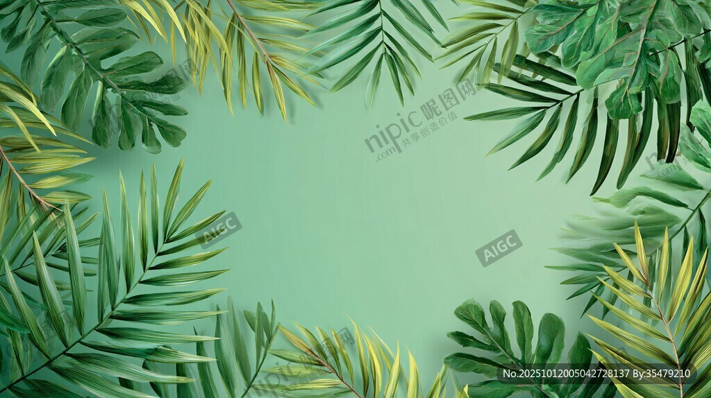 熱帶綠植環(huán)繞的清新背景